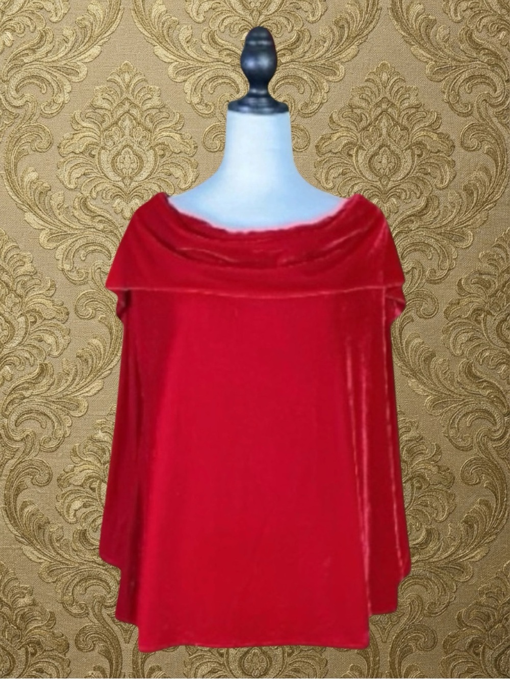 Unique Vintage Top Red Velvet Cowl Neck Off-The-Shoulder Glam Old Hollywood 3X